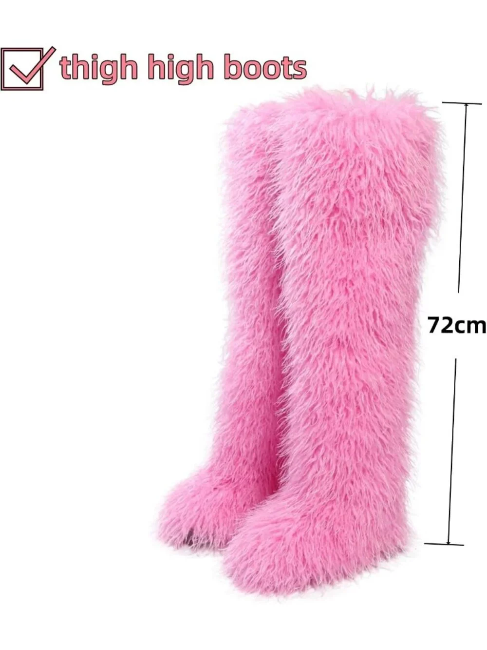 Women's Bright Pink Round Toe Comfort Over The Knee Fluffy Fur Thigh High Boots